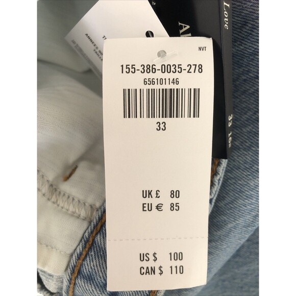 Abercrombie Fitch The 90’s Relaxed  Jean High Rise Curve Love 33X16R Raw Hem NWT - Picture 5 of 8